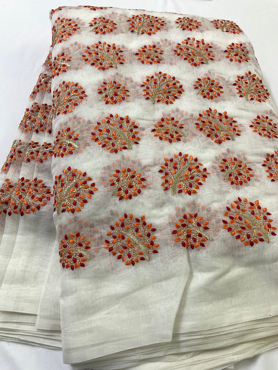 HANDLOOM MUL CHANDERI EMBROIDERED FABRIC