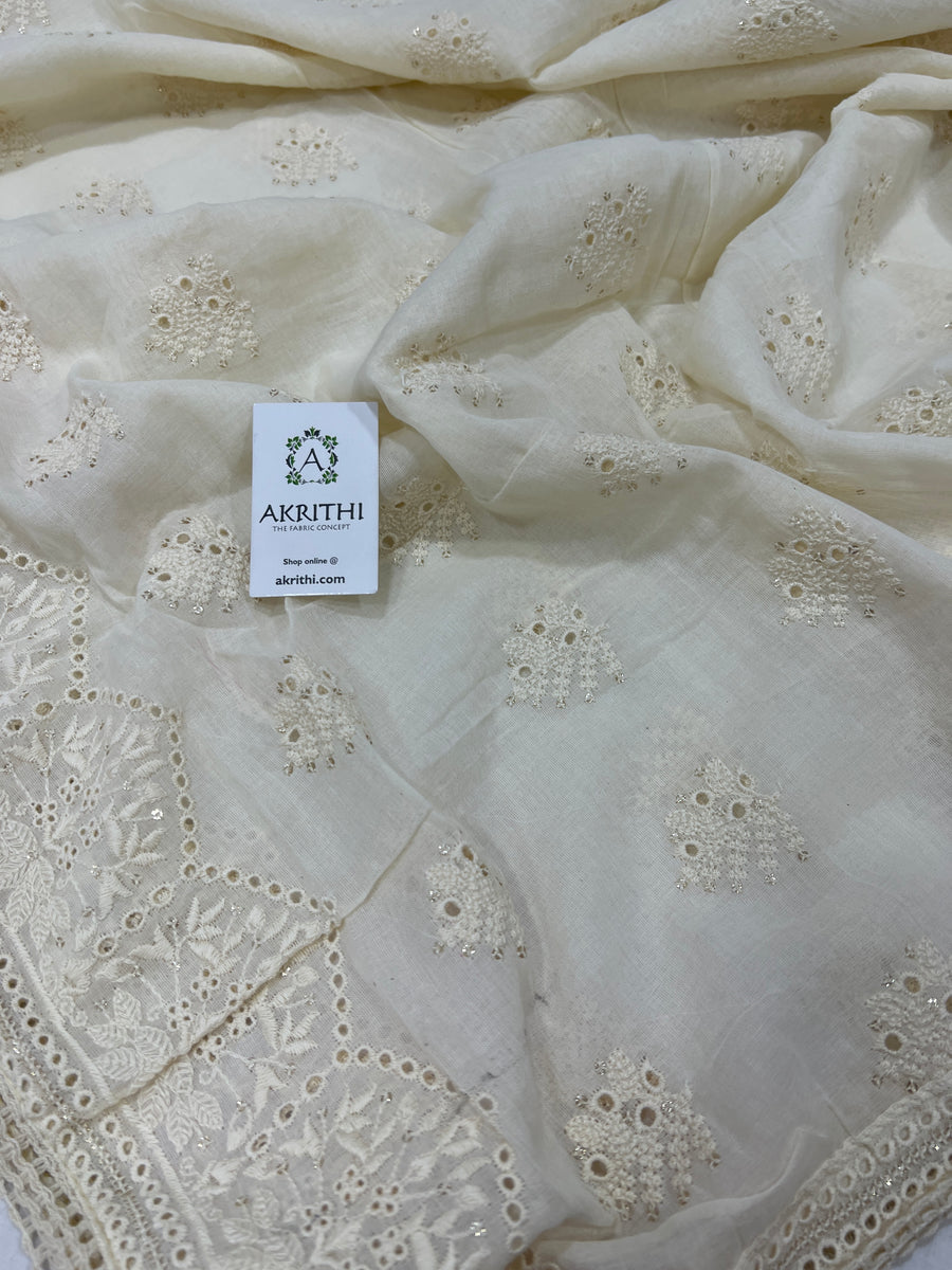 Dyeable Embroidered cotton dupatta