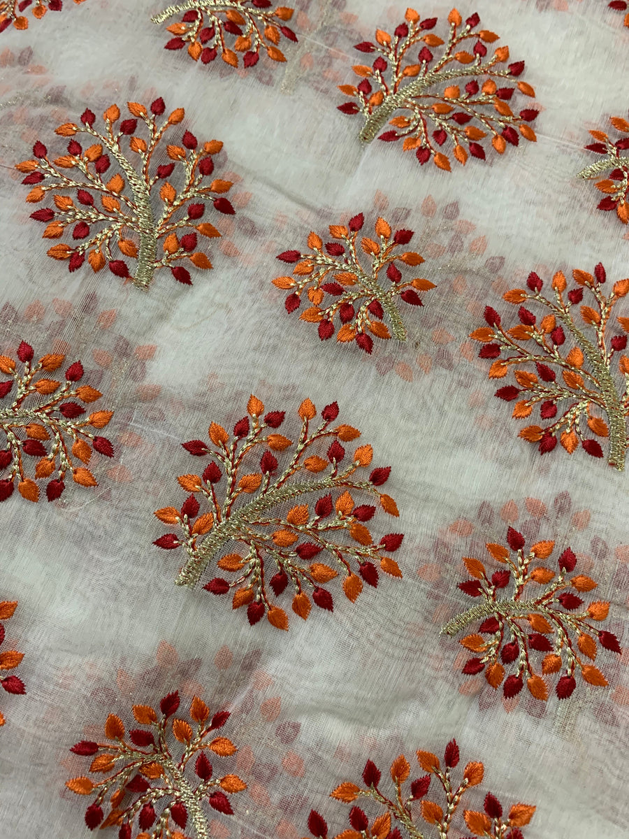 HANDLOOM MUL CHANDERI EMBROIDERED FABRIC