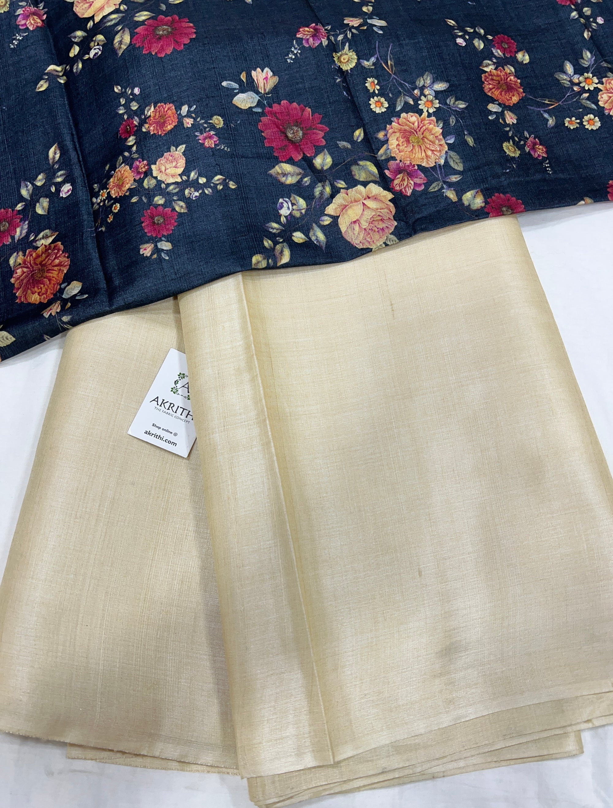 Pure tussar silk saree with printed tussar blouse