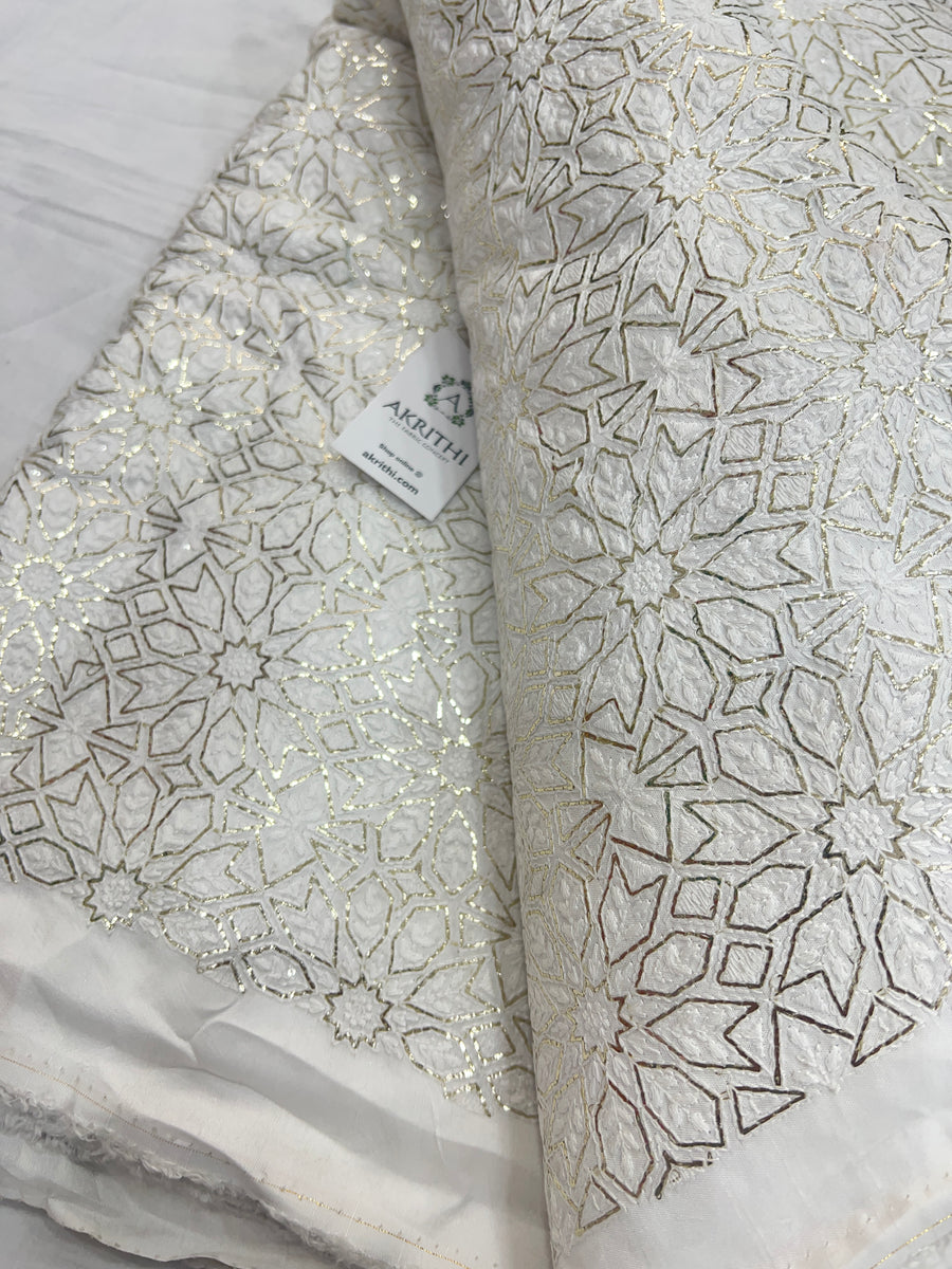 Dyeable Heavy Embroidered raw silk fabric