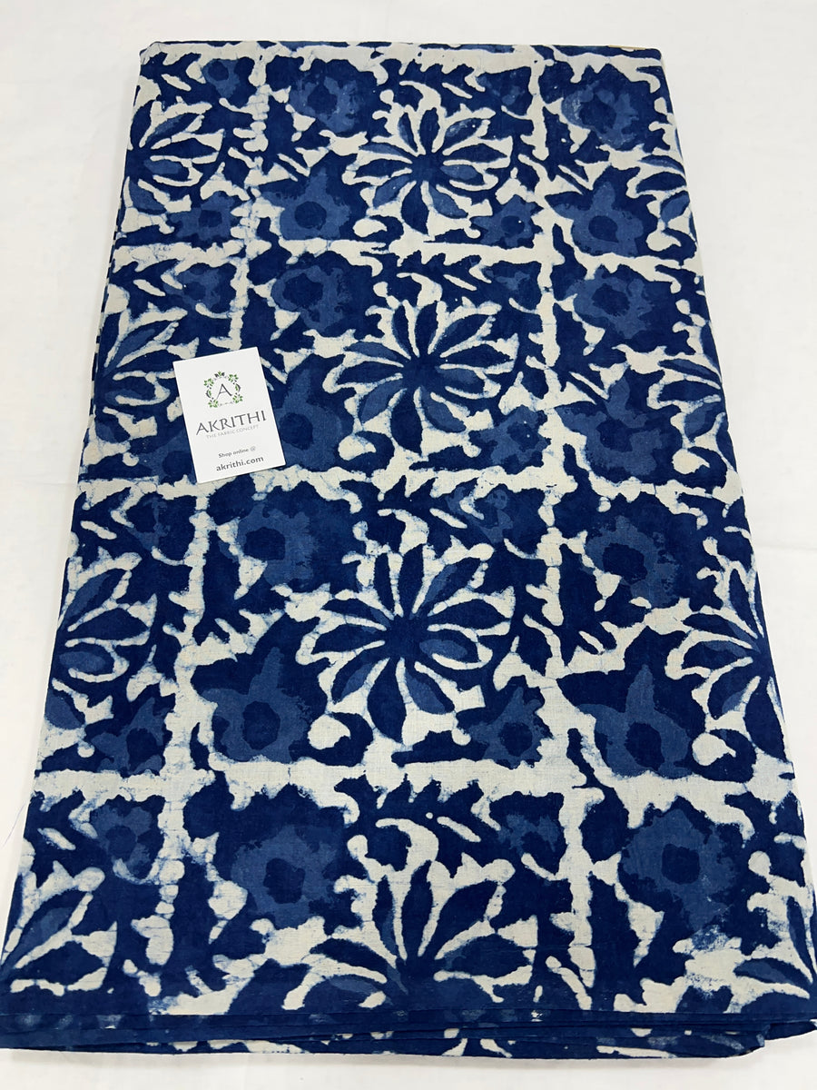 Indigo hand block pure cotton fabric