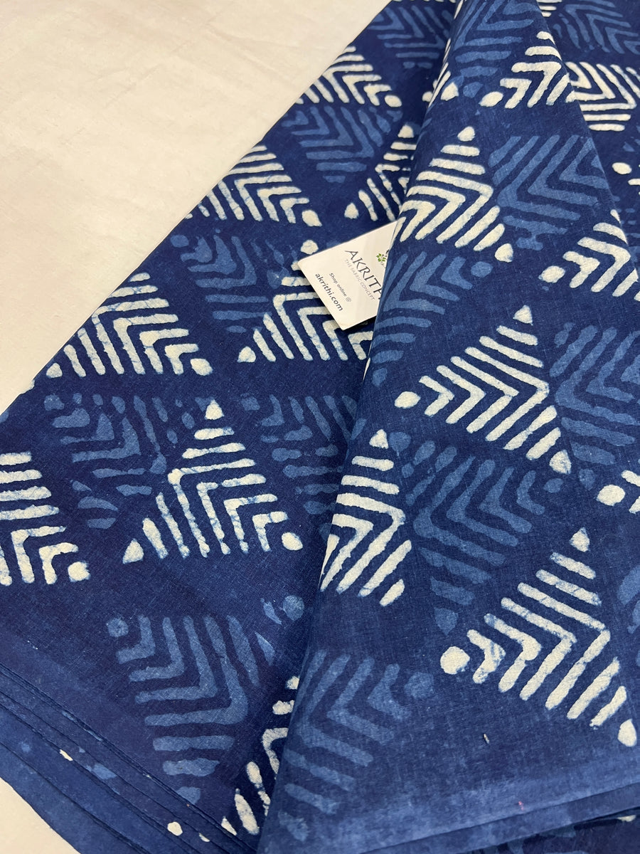 Indigo hand block printed pure cotton fabric