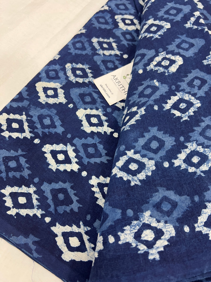 Indigo hand block printed pure cotton fabric