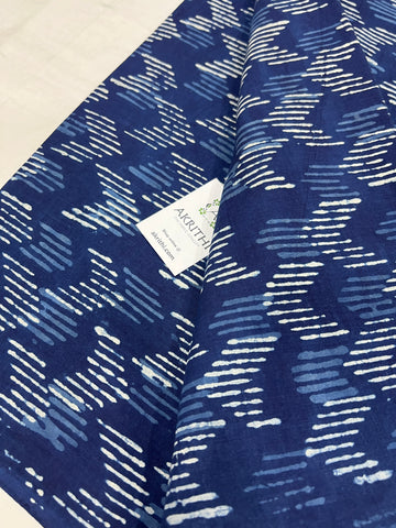 Indigo hand block printed pure cotton fabric