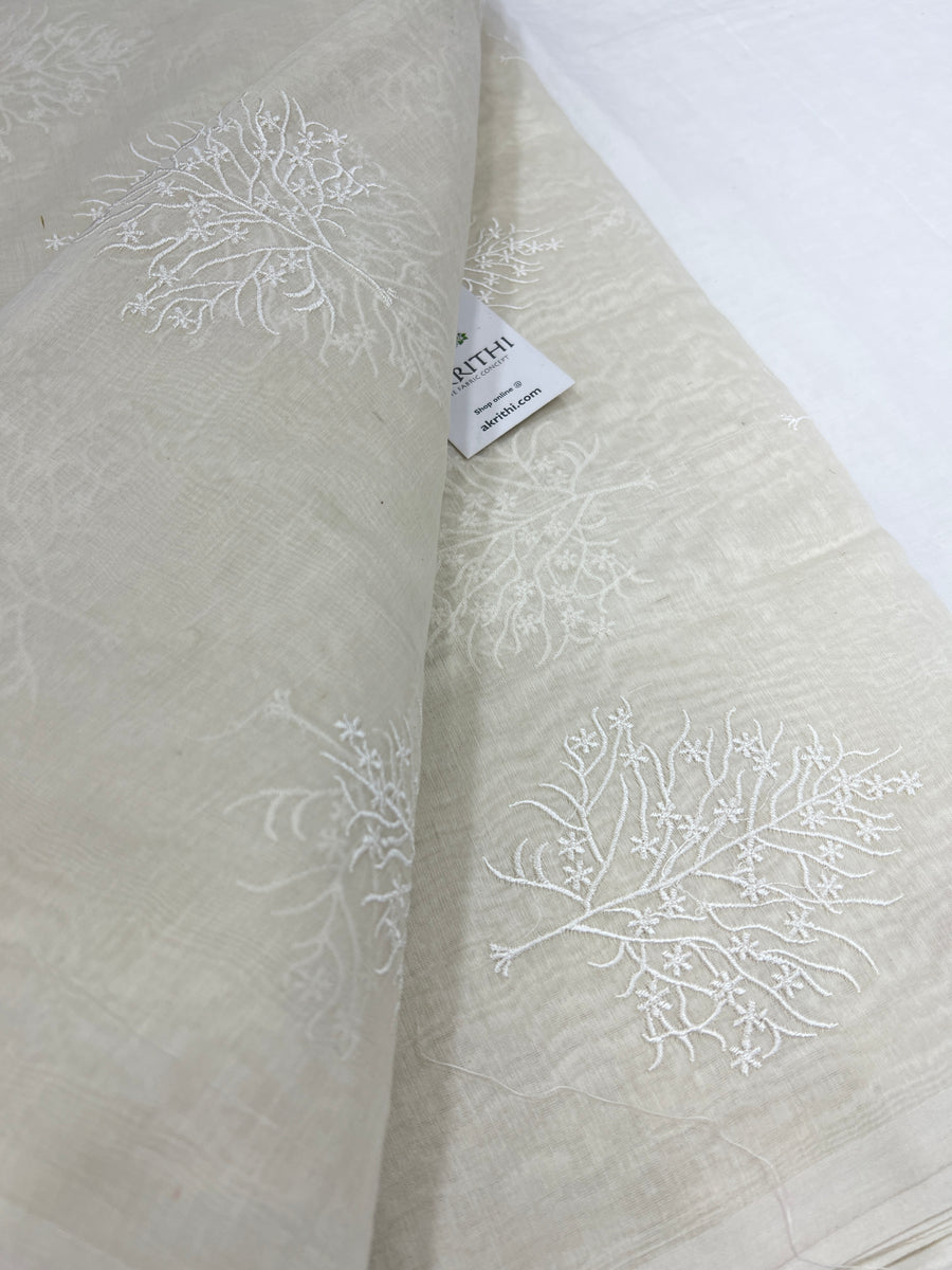 HANDLOOM MUL CHANDERI EMBROIDERED FABRIC