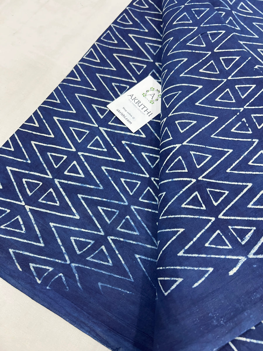 Indigo hand block printed pure cotton fabric