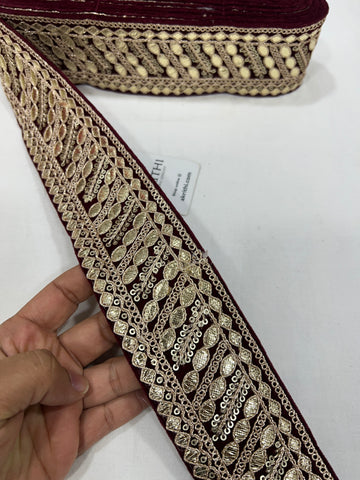 Buy Maroon Red Net Fabric Lace Trim With Floral Embroidery, Lace Trim, Sari  Border, Embroidered Trim, Trim by Yard Online in India 