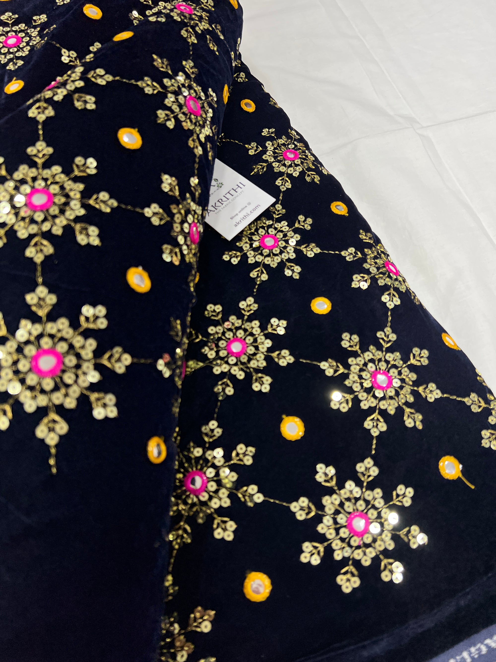 Embroidery on micro velvet fabric