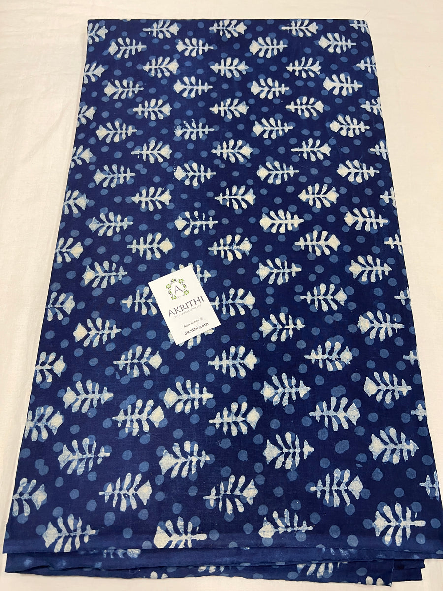 Indigo hand block printed pure cotton fabric