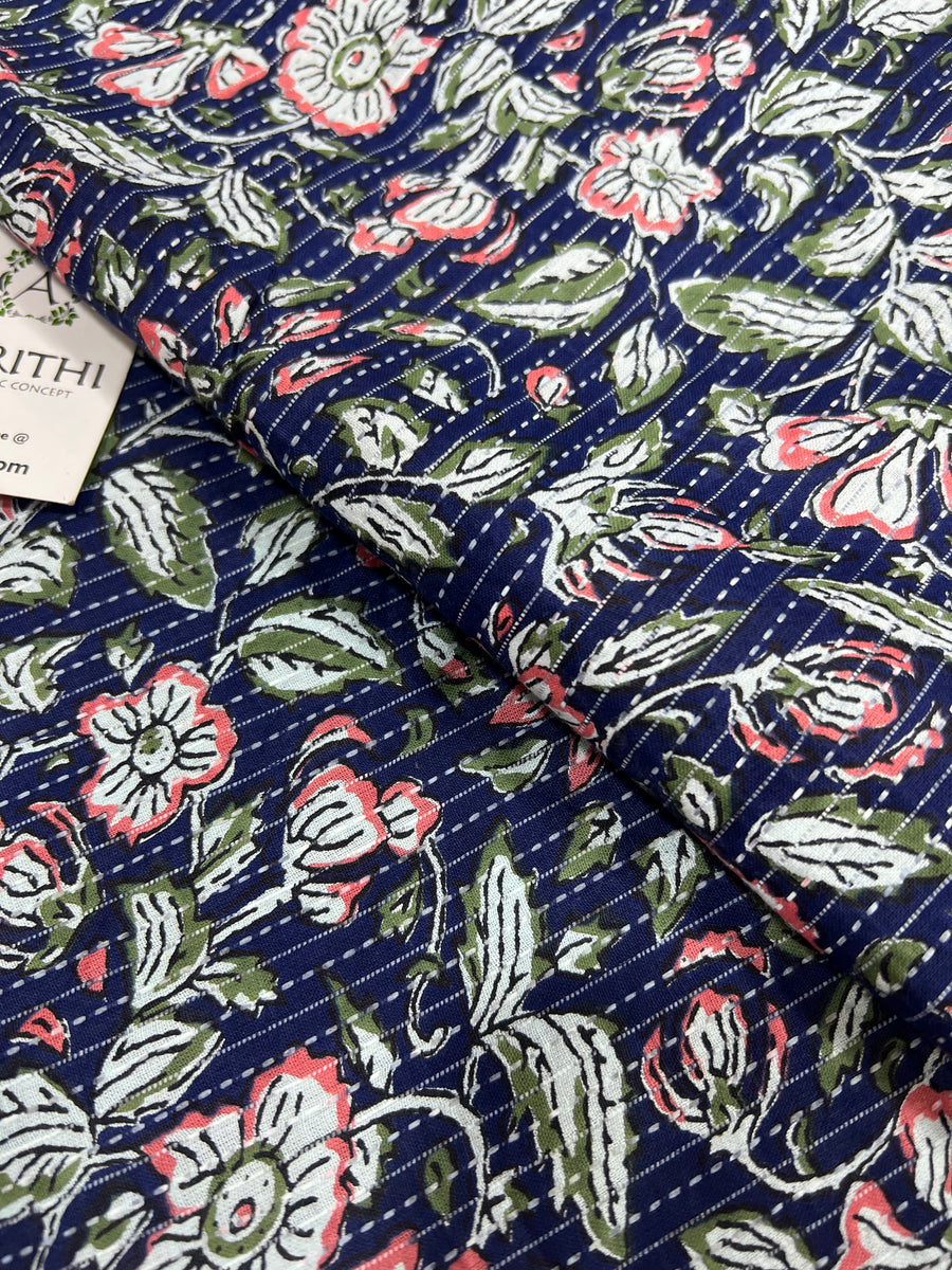 Printed Kantha pure cotton fabric