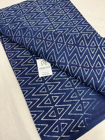 Indigo hand block printed pure cotton fabric