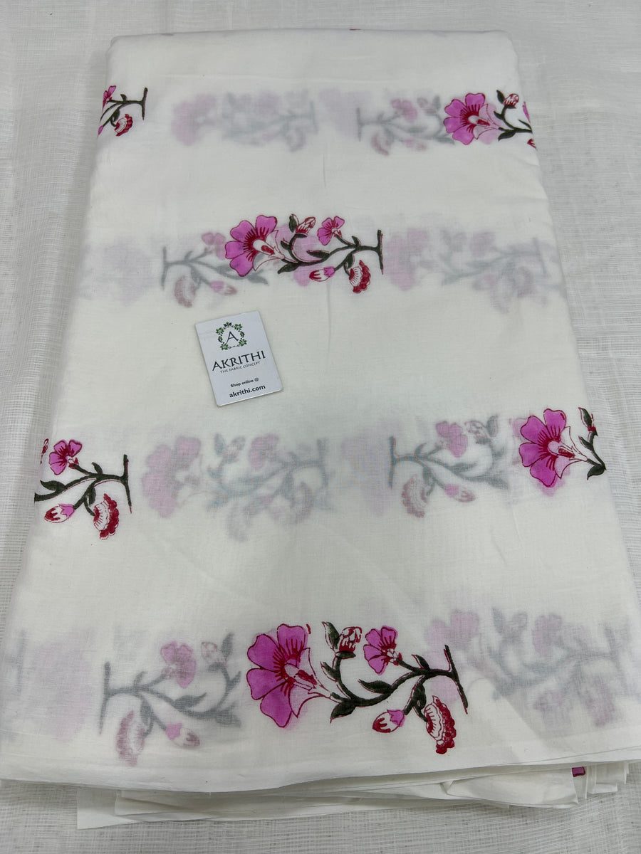 Hand block Printed pure mul cotton fabric