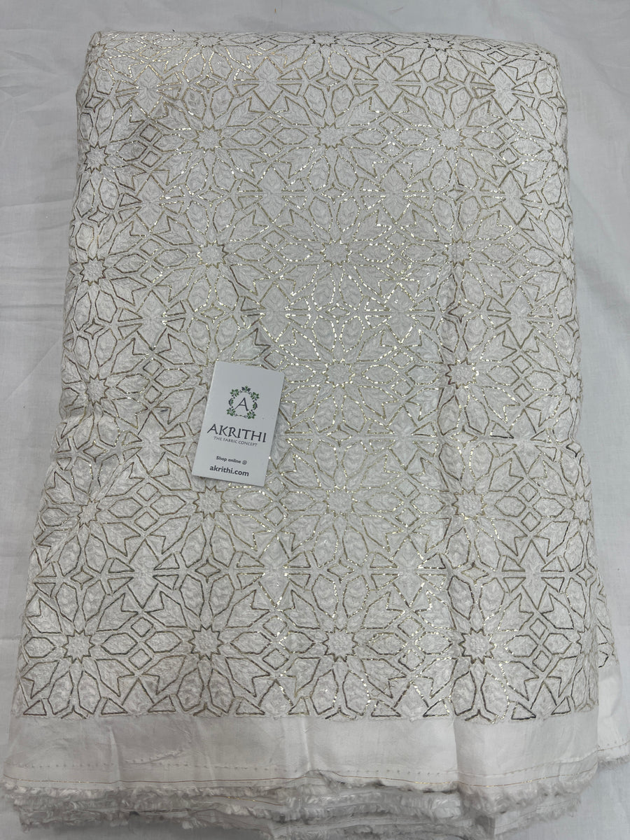 Dyeable Heavy Embroidered raw silk fabric