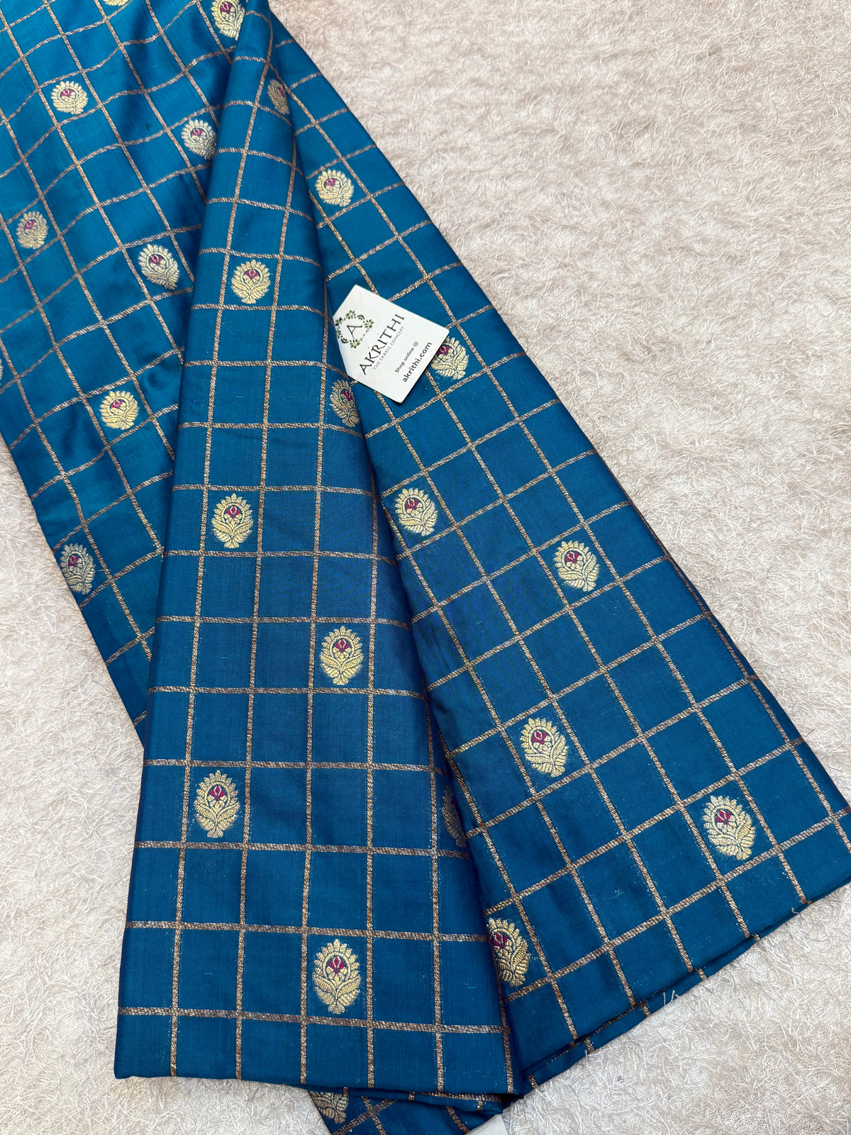 Pure Banarasi brocade checks meena Butti fabric