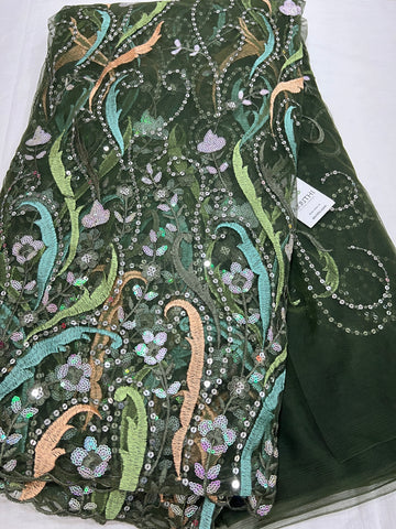 Embroidered net fabric