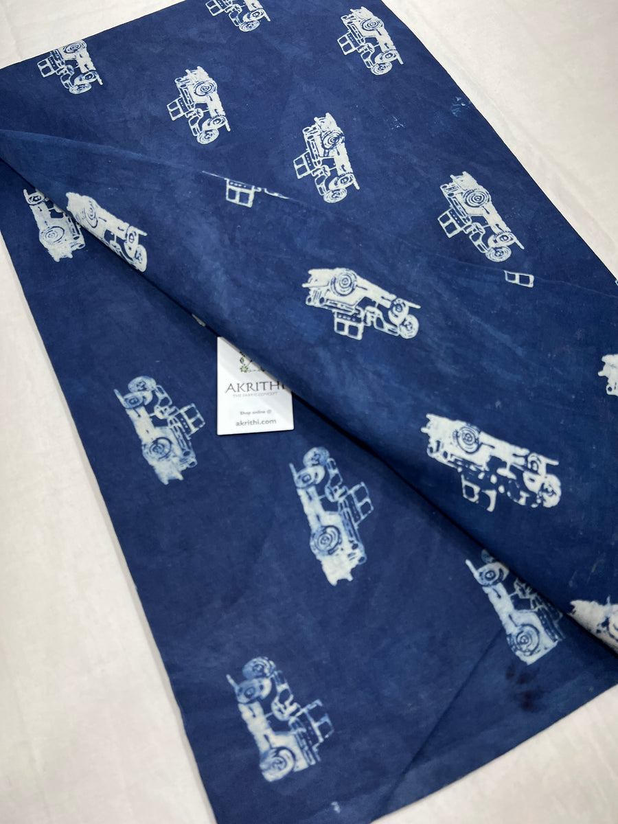 Indigo hand block printed pure cotton fabric