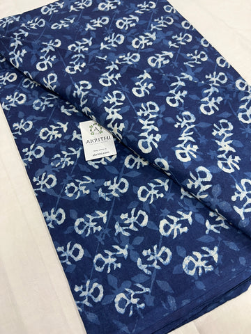 Indigo hand block printed pure cotton fabric