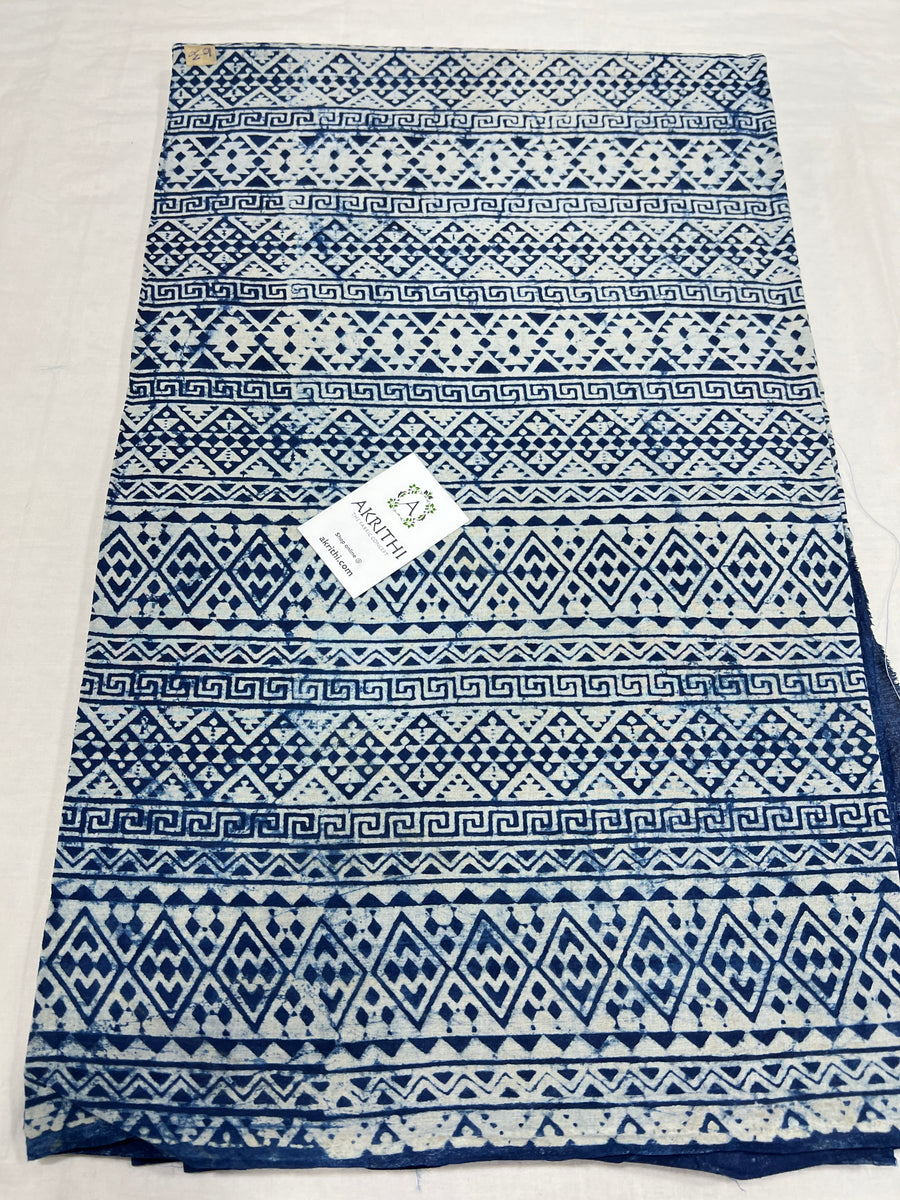 Indigo hand block printed pure cotton fabric