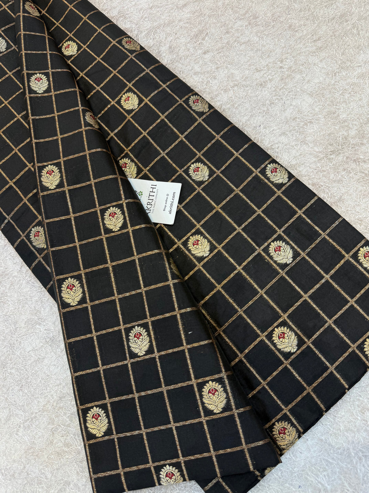 Pure Banarasi brocade checks meena Butti fabric