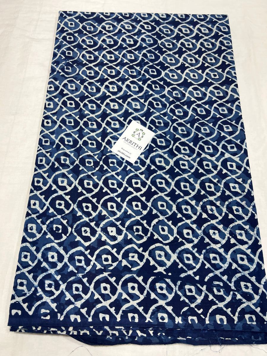 Indigo hand block printed pure cotton fabric