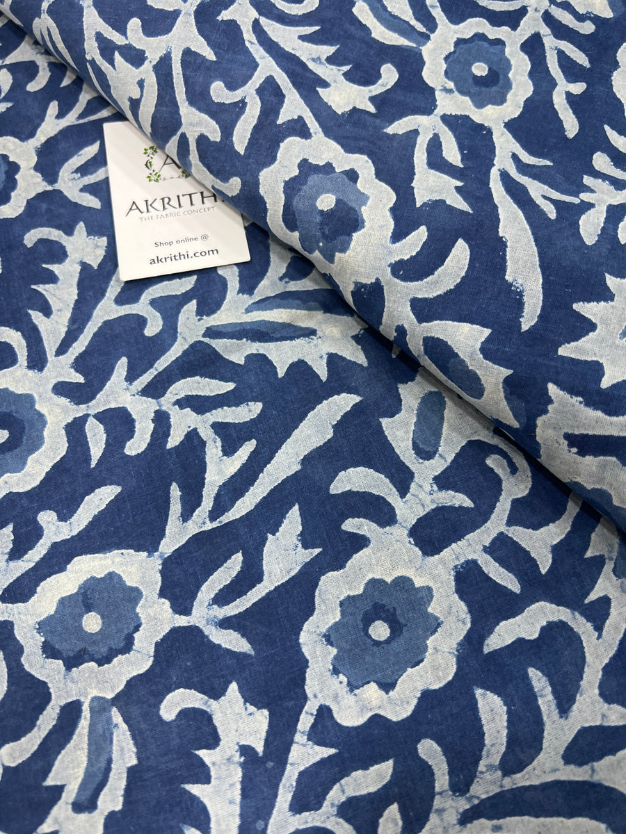 Indigo hand block pure cotton fabric