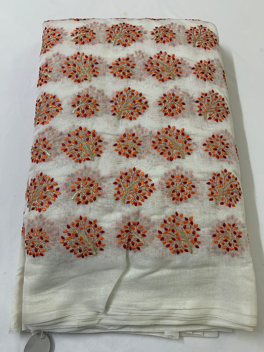 HANDLOOM MUL CHANDERI EMBROIDERED FABRIC