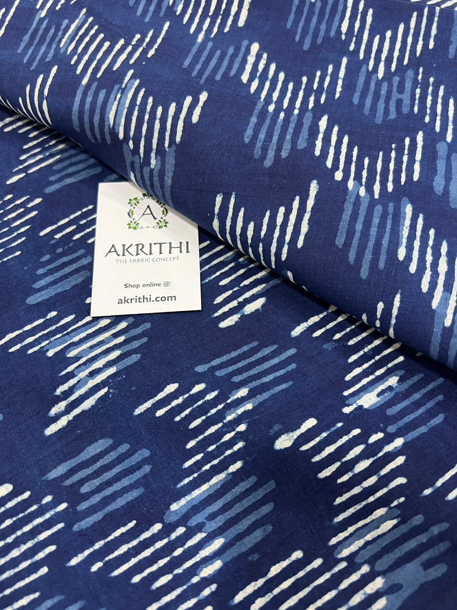 Indigo hand block printed pure cotton fabric