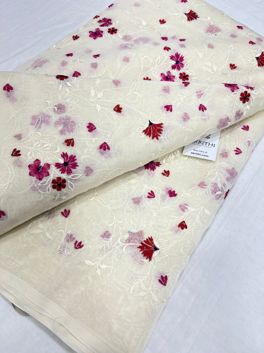 HANDLOOM MUL CHANDERI EMBROIDERED FABRIC