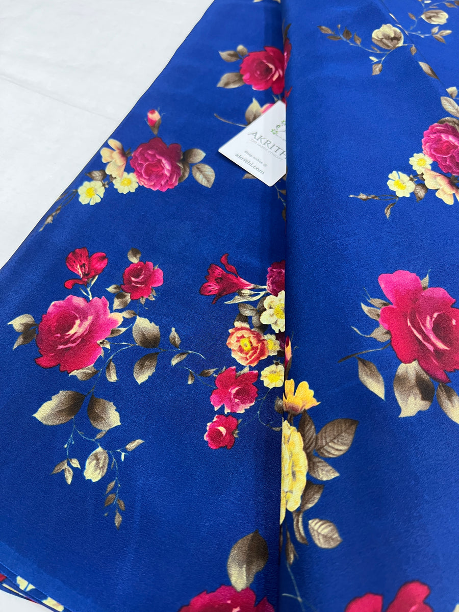Digital floral printed pure silk crepe fabric