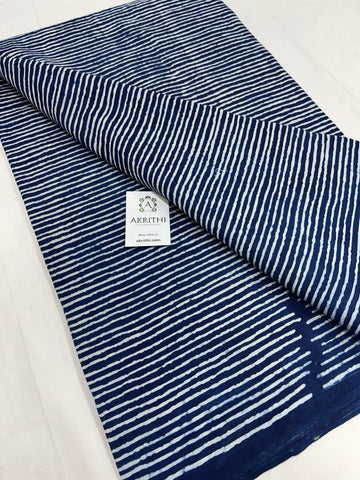 Indigo hand block printed pure cotton fabric