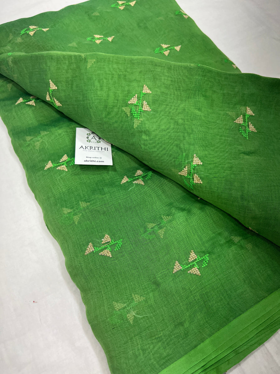 HANDLOOM MUL CHANDERI EMBROIDERED FABRIC