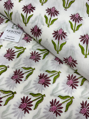 Hand block Printed pure mul cotton fabric