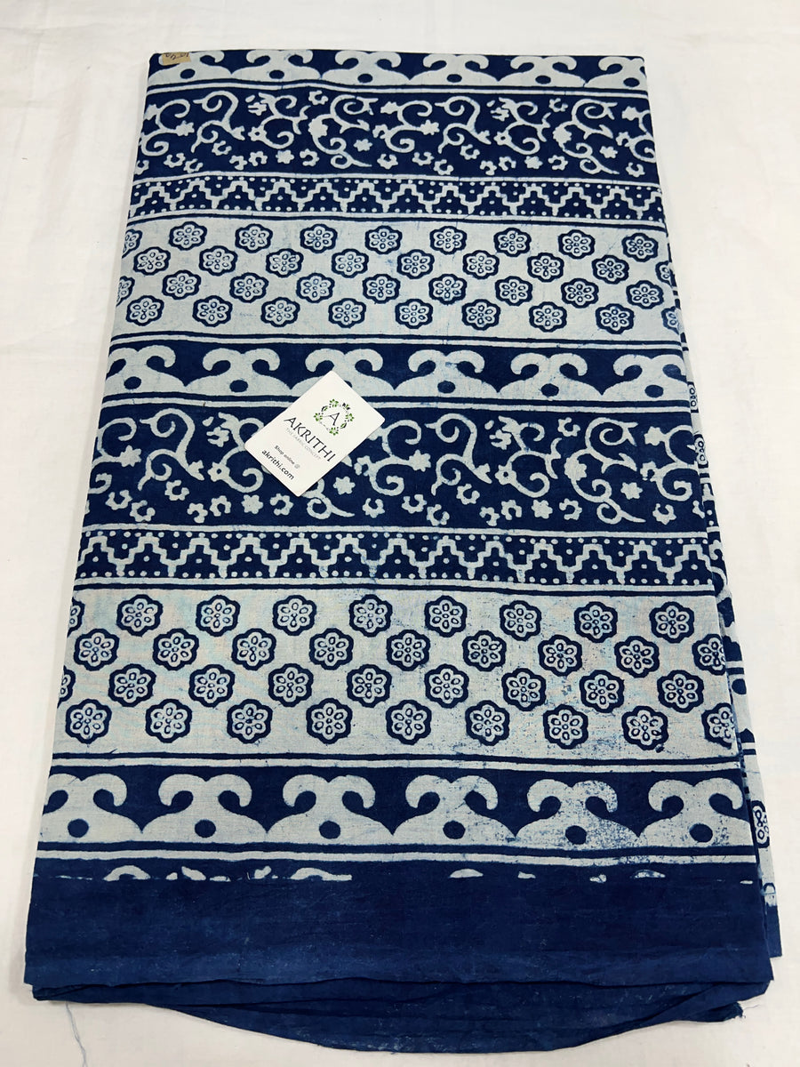 Indigo hand block printed pure cotton fabric