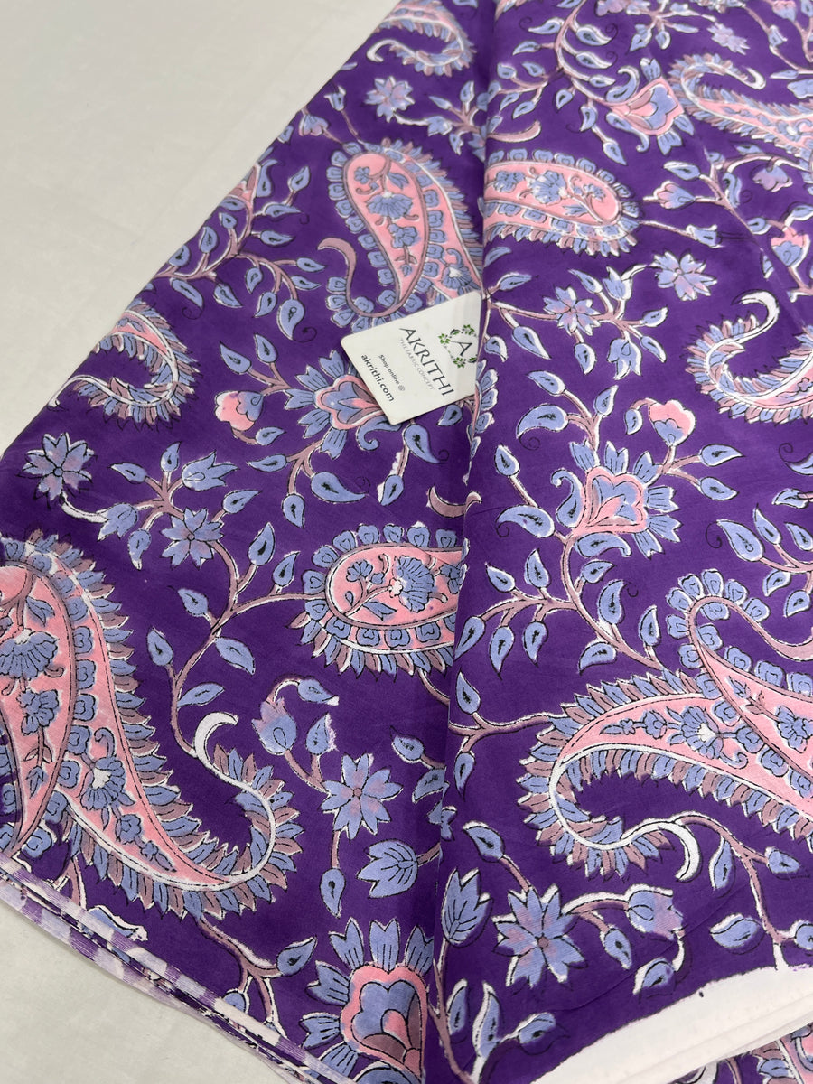 Hand block Printed pure cotton fabric  90 cms cut