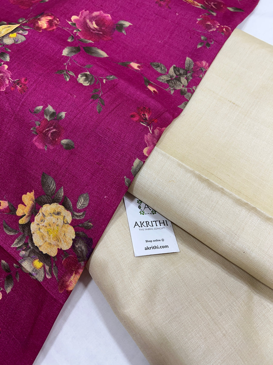 Pure tussar silk saree with printed tussar blouse