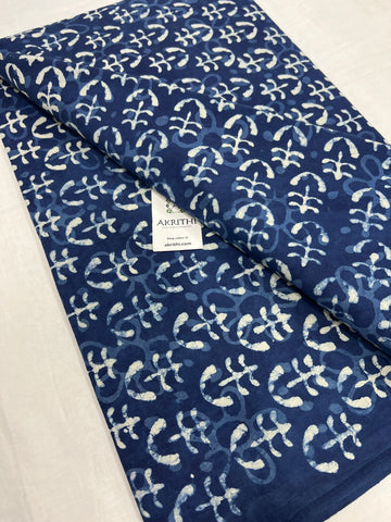 Indigo hand block printed pure cotton fabric