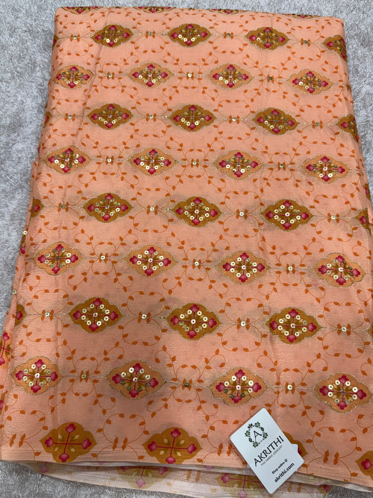 Embroidered chinon fabric With position print