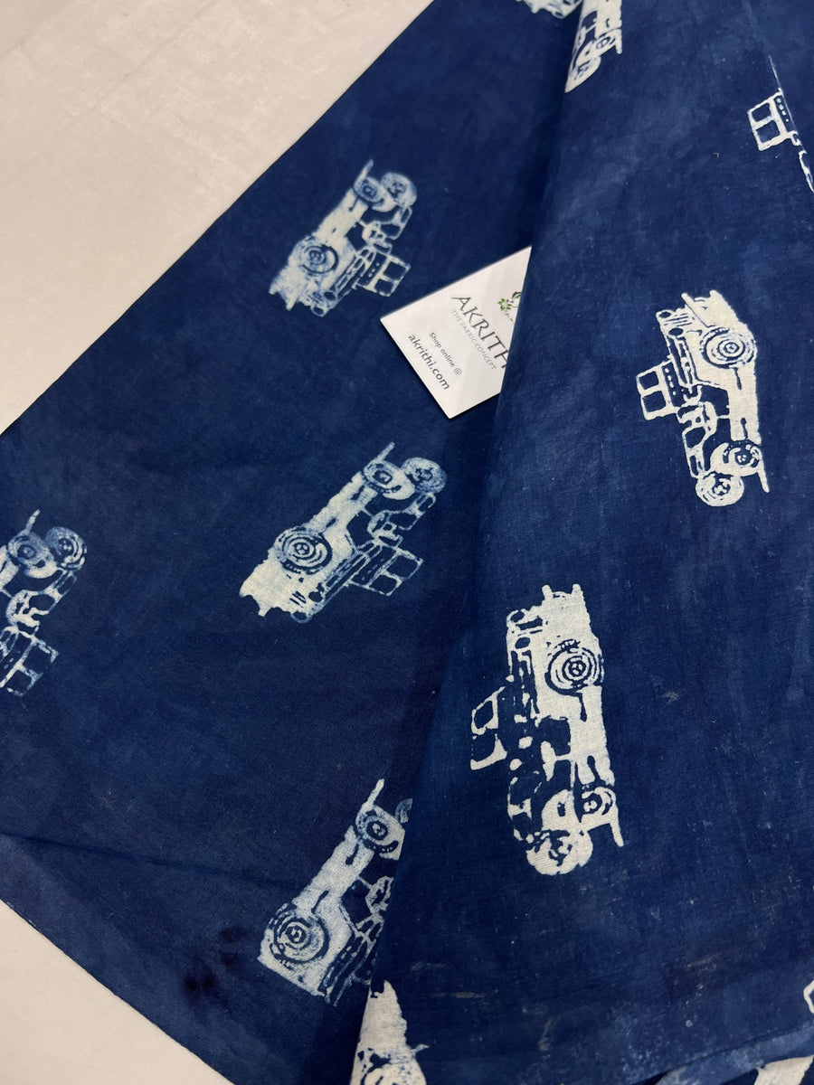 Indigo hand block printed pure cotton fabric