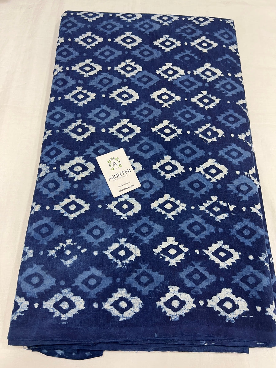 Indigo hand block printed pure cotton fabric