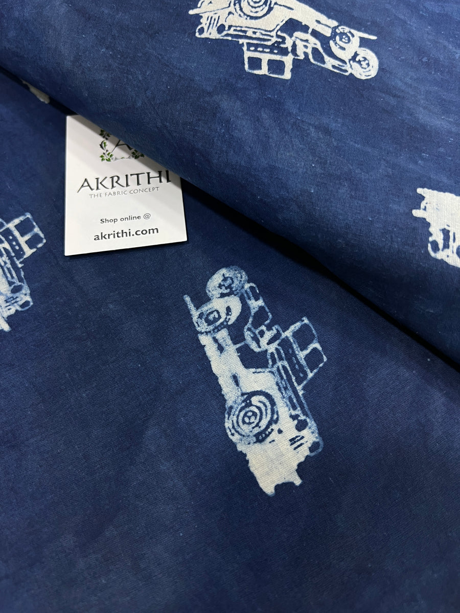 Indigo hand block printed pure cotton fabric