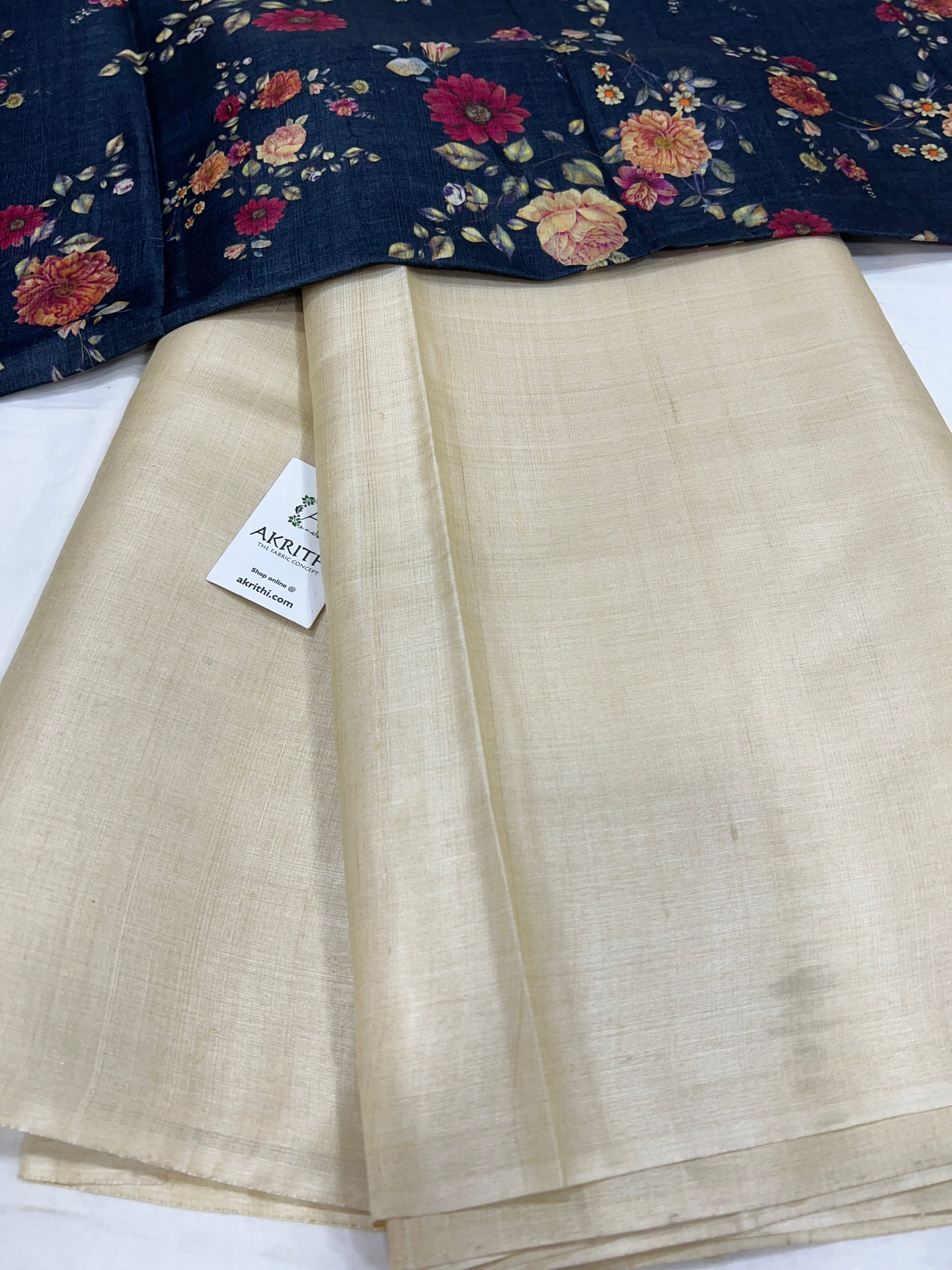 Pure tussar silk saree with printed tussar blouse