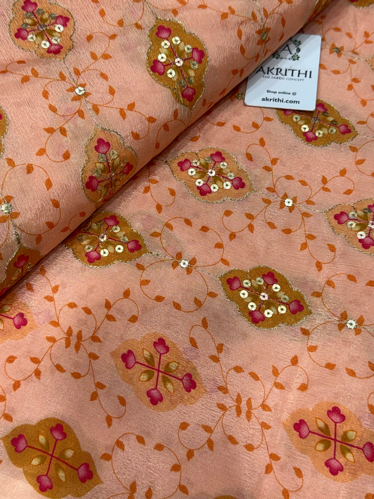 Embroidered chinon fabric With position print