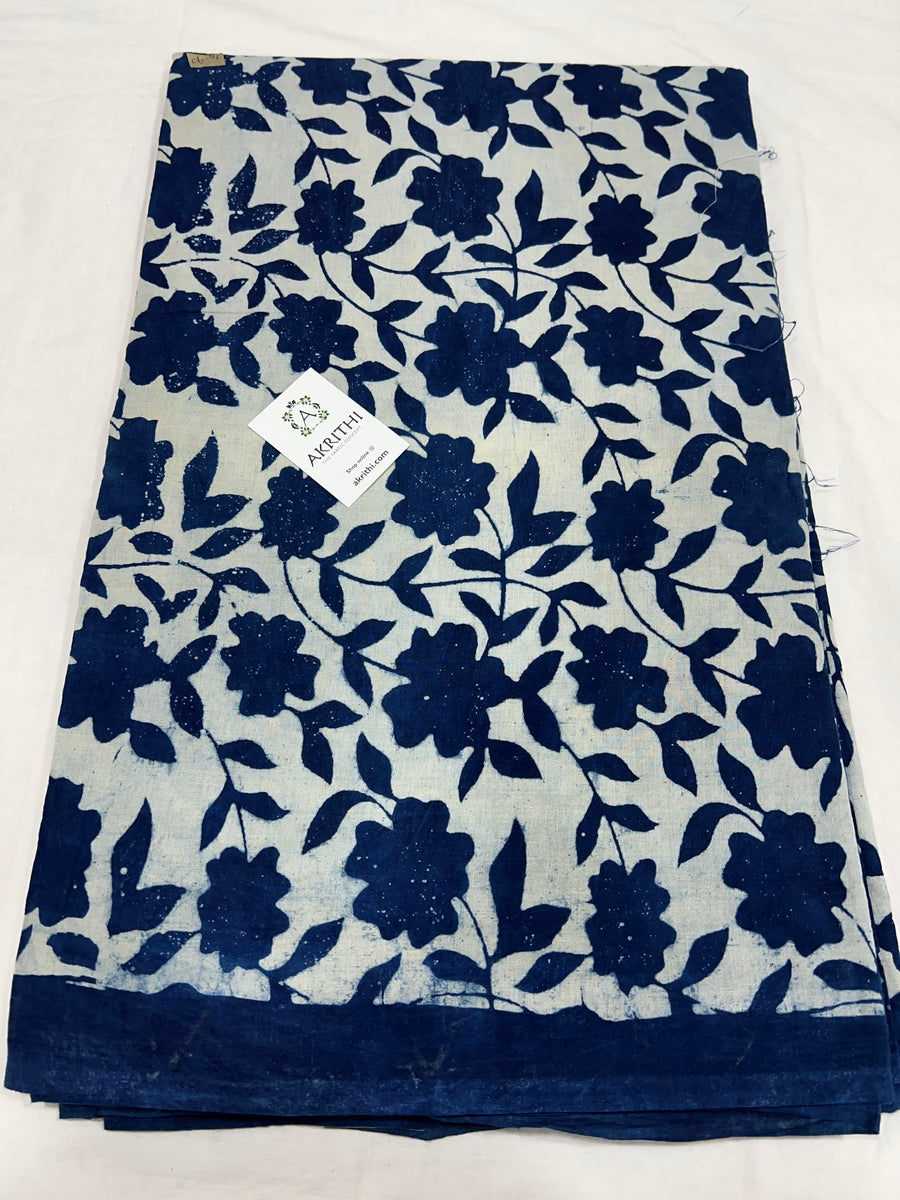 Indigo hand block printed pure cotton fabric