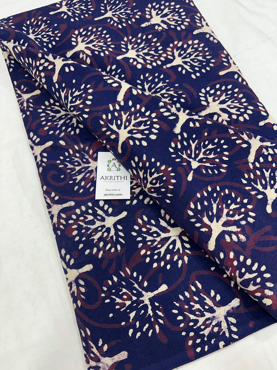 Indigo Printed pure cotton fabric 90 cms cut