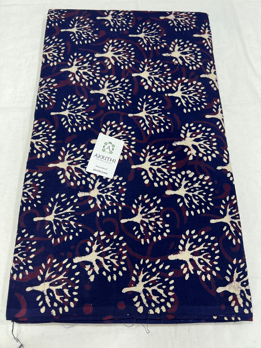 Indigo Printed pure cotton fabric 90 cms cut