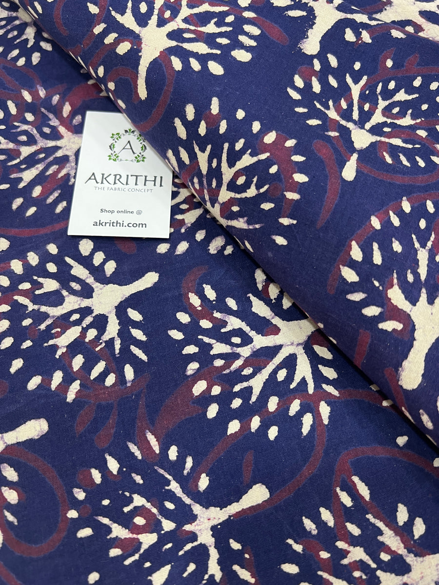 Indigo Printed pure cotton fabric 90 cms cut