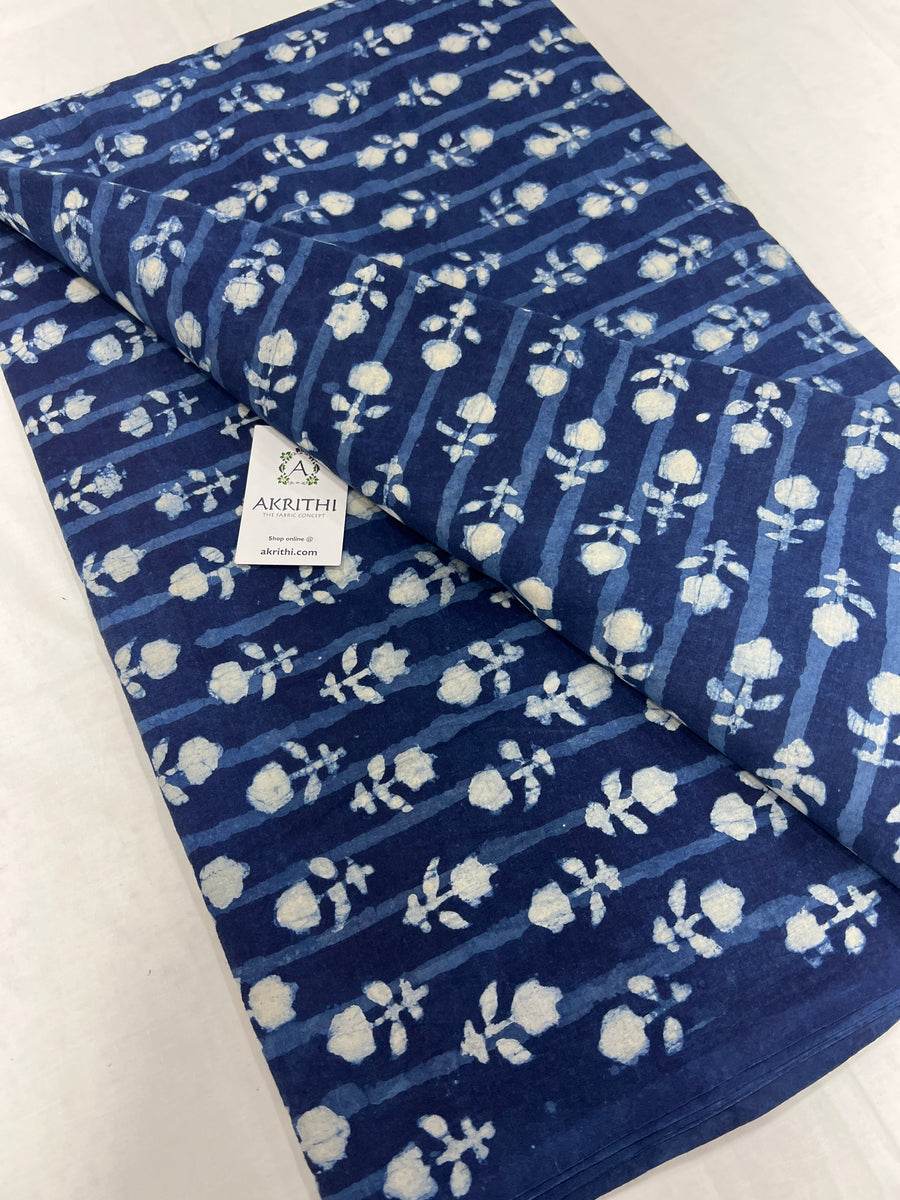 Indigo hand block pure cotton fabric