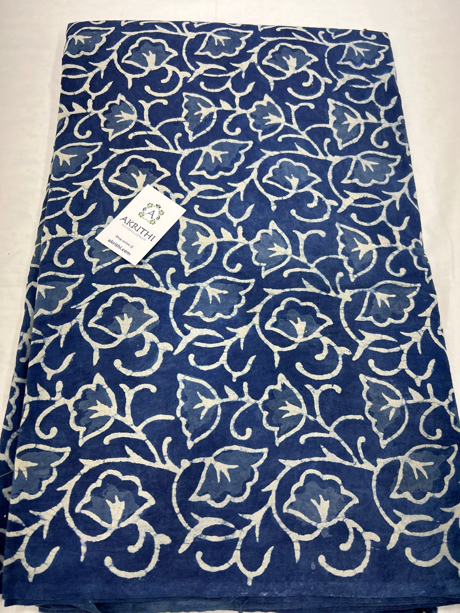 Indigo hand block pure cotton fabric