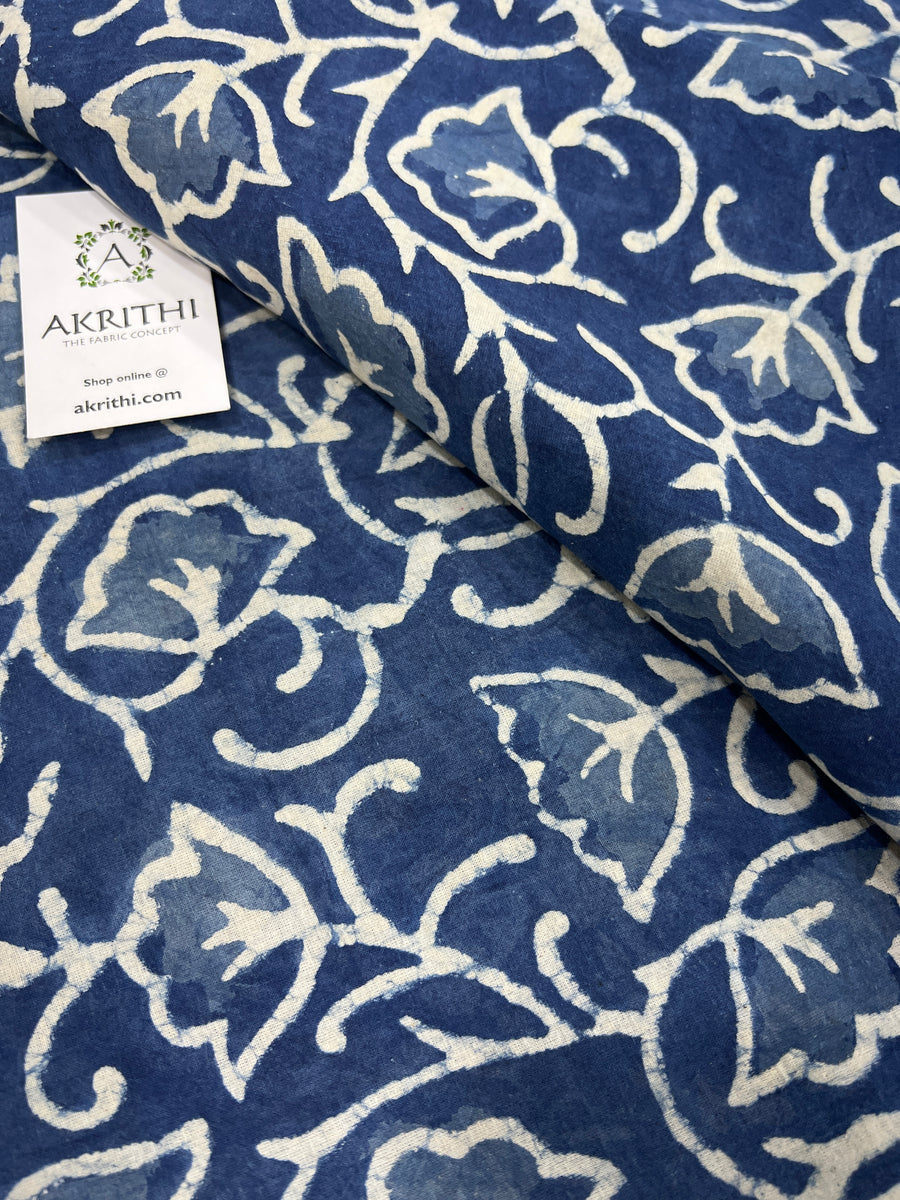 Indigo hand block pure cotton fabric